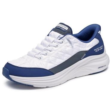 Imagem de Skechers Tênis masculino de ajuste confortável com as mãos livres sem cadarço, Branco/azul-marinho, 42 BR