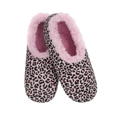 Imagem de Snoozies Meias femininas forradas com sherpa – Pantufas fofas e fofas com sola antiderrapante – Pantufas femininas quentes, Oncinha rosa, Large