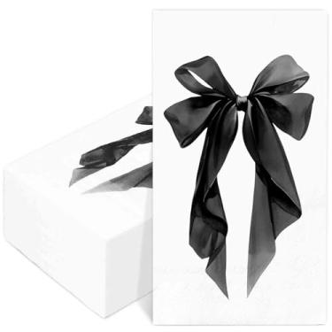 Imagem de AnyDesign Guardanapos descartáveis de 50 peças de laço preto para convidados elegante coquete laço jantar guardanapos de papel de mão para casamento, aniversário, despedida de solteira, nupcial, chá