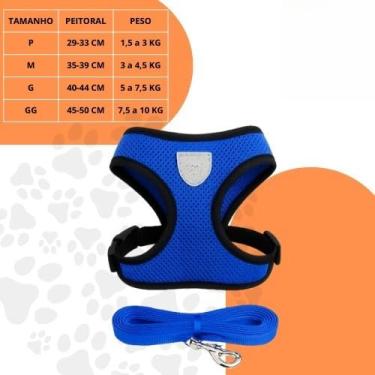 Imagem de Coleira Peitoral Ajustável para Cachorro e Gato com Guia – Peitoral Respirável Refletivo, Confortável e Seguro, Material Poliéster para Passeio(1 unidade - Azul,P)