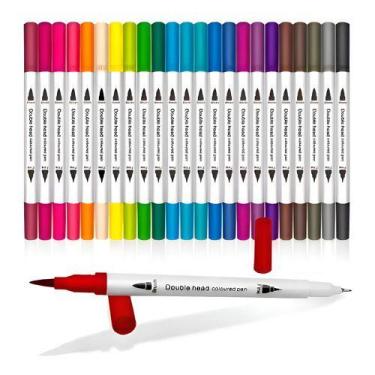 Imagem de Caneta Brush Pen 36 Cores Duas Pontas Pincel Fina Canetinha - clickste