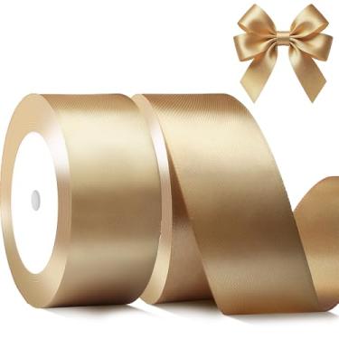 Imagem de Fita de cetim dourada de 3,5 cm x 2 rolos de fita de tecido de cetim larga dourada para embalagem de presente, Natal, casamento, buquê de flores, festa de feriado, convite, total de 50 metros