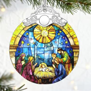 Imagem de Presentes cristãos: enfeite de presépio de vitral | Enfeites de Natal (decorações de árvore de Natal), decoração de férias cristãs, decoração de família sagrada, presentes religiosos, presente de