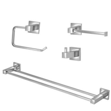 Imagem de Kit Acessórios Quadrado Banheiro 100% Metal Cromado 4 Peças - Modelar