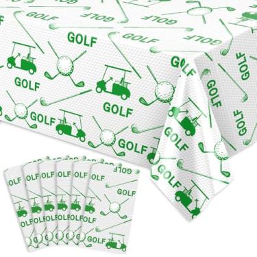 Imagem de Whaline 6 peças de toalha de mesa de plástico para decoração de festa de golfe, branca, verde, retangular, para crianças, esportes, festa de aniversário, piquenique, estádio, suprimentos, 137 x 272 cm