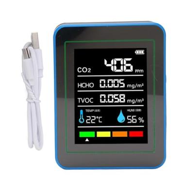 Imagem de Garosa Detector de Qualidade do Ar, 5 Em 1 Medidor de Umidade de Temperatura CO2 TVOC HCHO Com Recarregável Portátil para Monitoramento da Qualidade do Ar Interno (Preto e Azul)