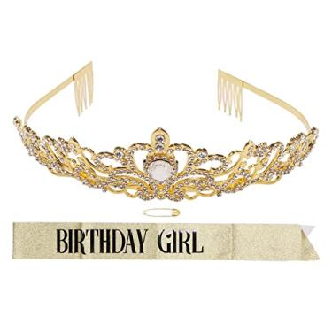 Imagem de Conjunto de faixa de noiva CUOFYUNL lindo elegante dourado coroa de noiva kit de alça de ombro para casamento