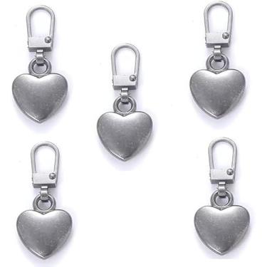 Imagem de 5 peças de zíper em forma de coração com zíper de substituição de zíper de metal para mochila de zíper reparador para casacos, jaquetas, calças, bagagem, fixadores, noções de costura e suprimentos