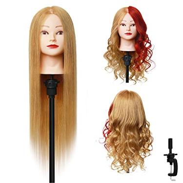 Imagem de LNASI Cabeça de manequim 61-66 cm, cabelo 100% humano, cabeça de manequim para treinamento de cosméticos, cabeça de boneca para cabeleireiro com grampo grátis
