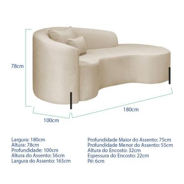 Imagem de Divã Recamier Curvo Sala De Estar Recepção Inglaterra 180cm Pés Metal Preto Lado Direito Bouclé Bege