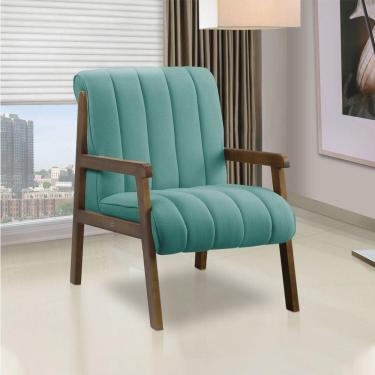 Imagem de Poltrona Decorativa Para Sala Base De Madeira Daline Bouclê E03 - D'rossi Azul Turquesa