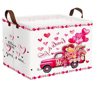 Imagem de ASKETAM Linda cesta de presente de dia dos namorados, caixa de armazenamento vazia para decoração de quarto de bebê (urso de caminhão vermelho rosa)