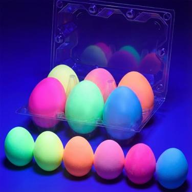 Imagem de AmazingSpark 12 Pcs Easter Glow in the Dark Sidewalk Chalk Set Easter Eggs 6 Neon Colors Washable Dustless UV Chalk for Black Light Party Playground Chalkboard Birthday Gift and Outdoor Drawing