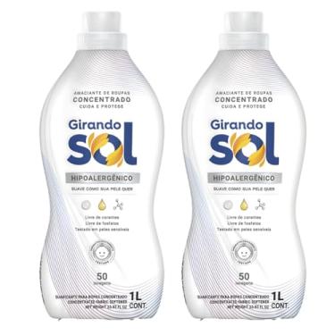 Imagem de Kit Amaciante Concentrado Girando Sol Hipoalergênico 1L 2 Unidades Roupas Macias Perfume Suave Proteção Para Peles Sensíveis