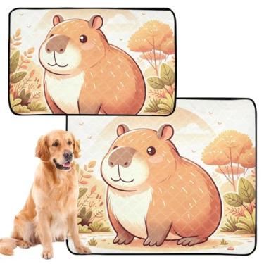 Imagem de TSENQUE Almofadas de xixi laváveis para cães, à prova d'água, tapete fofo de capivara, desenho de capivara, almofada pequena para animais de estimação, gatos, absorventes e cães, pequeno pacote com 3