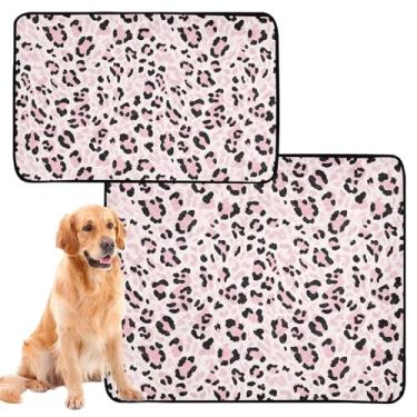 Imagem de Almofada para animais de estimação leopardo rosa bege reutilizável para xixi lavável à prova d'água tapete de cachorro fofo absorvente cães treinamento penico pequeno x pacote com 3