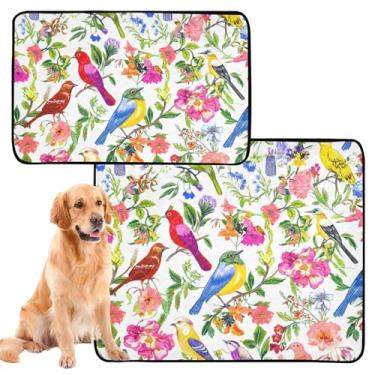 Imagem de Almofadas de xixi laváveis para cães de estimação, colorido, floral, pássaros, animais de estimação, reutilizáveis, almofadas absorventes para treinamento de penico, tapete de treinamento de cachorro