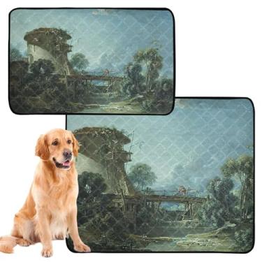 Imagem de TSENQUE Hubert Robert Tapete de pintura de paisagem reutilizável para gatos de estimação laváveis tapetes de xixi para cães, tapete impermeável para cães, absorventes de cachorro, almofadas de penico