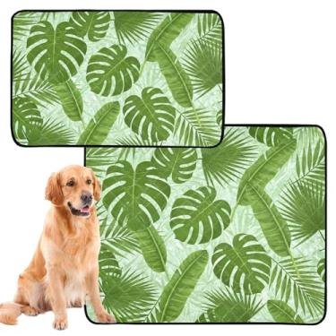 Imagem de Almofadas laváveis para xixi para cães, reutilizáveis, almofadas absorventes de folhas de palmeira verdes exuberantes para cães, tapete de gaiola de cachorro à prova d'água, fofo, médio + grande