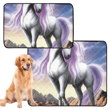 Imagem de Almofadas de xixi laváveis para cães, fadas, unicórnio, crina roxa, reutilizável, tapete de penico à prova de vazamento para cães, tapete impermeável para cães, fofo, médio + grande, conjunto de 2