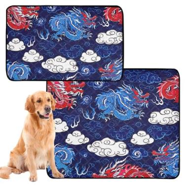 Imagem de Dragons Red Blue Cool Cartoon Lavável Pet Pee Pads Tapete Impermeável para Cachorros Pet Pet Cat Pee Pad Reutilizável, Absorvente, Meio + Grande, Conjunto de 2