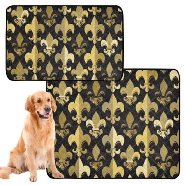 Imagem de Almofadas de xixi para cães de estimação, lavável, dourada, flor-de-lis, preta, reutilizável, tapete fofo à prova d'água, antiderrapante, absorvente, almofadas de treinamento para filhotes, pequeno x