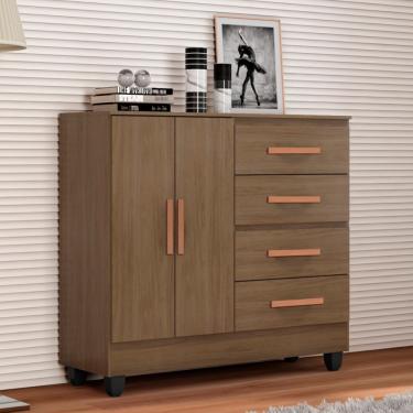 Imagem de Cômoda 4 Gavetas 2 Porta com Pés Lite Móveis Leão - Carvalho OAK