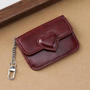 Imagem de Carteira feminina de couro genuíno com dobra dupla/tripla - Suporte minimalista para cartão de crédito com bloqueio de RFID e bolso para moedas, Vinho, Casual