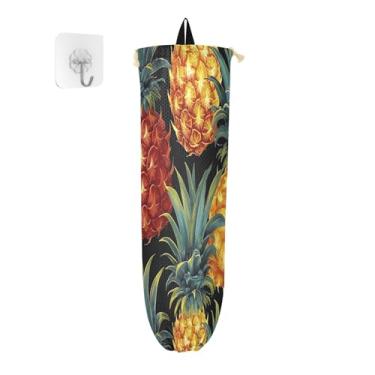 Imagem de Suporte de parede para saco plástico de abacaxi tropical, dispensador de sacolas de supermercado, organizador de sacolas para armazenamento de sacolas plásticas de cozinha