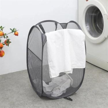 Imagem de 1 cesto de roupa suja dobrável de malha com alça – cesto de roupas dobrável, rosa pastel/roxo, caixa de armazenamento de tecido durável para quarto, dormitório, organizador de roupas e roupa de cama