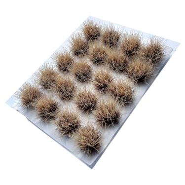 Imagem de harayaa Tufo de grama artificial para modelismo, tira de grama artificial, tufo de arbustos em miniatura artesanais para micro paisagismo de bonsai, Marrom Escuro