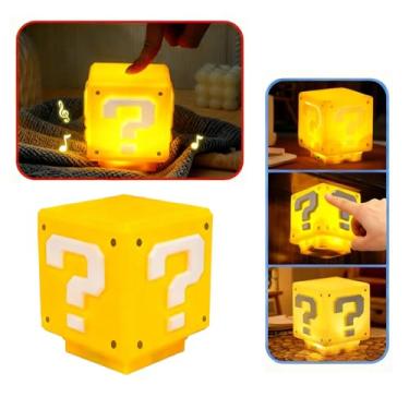 Imagem de Luminária Para Quarto Super Mário Com Som Cubo Bloco Gamer Abajur De Cabeceira Mesa