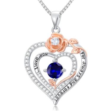 Imagem de WYDDO Colares de coração rosa para mulheres, mãe, pedra do mês de nascimento, pingente, aniversário, Natal, Dia dos Namorados, joias presentes para sua esposa, filha, mãe, One Size, Base, Pedra do mês