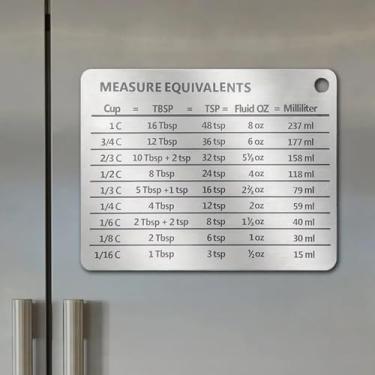 Imagem de Tabela de conversão de medidas de cozinha, ímã de geladeira de aço inoxidável para copos, colheres de sopa, colheres de chá e mililitros