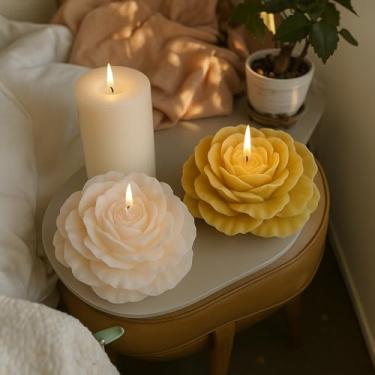 Imagem de Vela Flor Rosa Peônia 100g Kit 10 Unidades Premium Eventos Decoração Lembrancinhas Romântica (Branca)