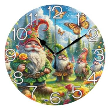 Imagem de GAIGEO Relógio de parede decorativo analógico funky alimentado por bateria relógio de cozinha rústico, decoração de parede de meados do século sala de estar bonito anão floral, 25 cm, ponteiros pretos