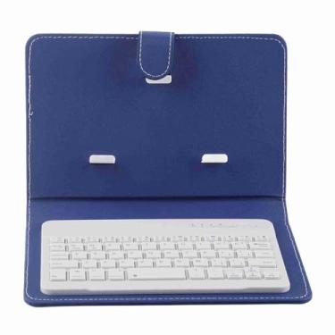Imagem de Cocoarm Capa de Teclado Case Teclado Sem Fio para Celulares de 4,5 a 6,8 Polegadas Com Suporte Magnético Removível Capa de Couro PU Compatível Com IOS (Azul)