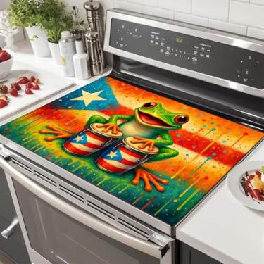 Imagem de HOMETITUTE Capas superiores de fogão de sapo tropical para fogão elétrico 71 x 50 cm protetor de almofada de fogão de vidro resistente ao calor para bancadas e pias diatomita
