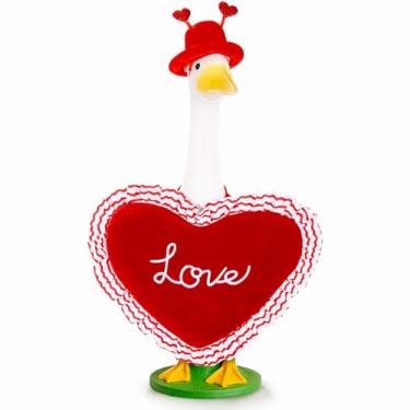 Imagem de JcHrmers Roupas de ganso rosa coração varanda ganso roupa gramado varanda ganso roupas cabem 58,4 cm estátua de ganso de plástico cimento para o dia dos namorados ao ar livre, jardim, pátio, decoração