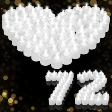 Imagem de Coume Pacote com 72 velas de luz de chá sem chama, Natal, casamento, sem chama, LED, cintilante, operada por pilha, para decoração de mesa de lua de mel (branca)
