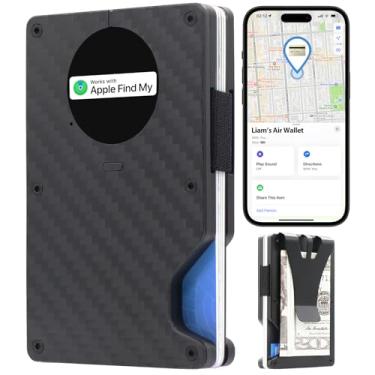Imagem de Carteira Air para homens com chip AirTag integrado, funciona com Apple Find My (apenas iOS), rastreie sua carteira, carteira minimalista fina para homens, carteira RFID para homens, porta-cartão de