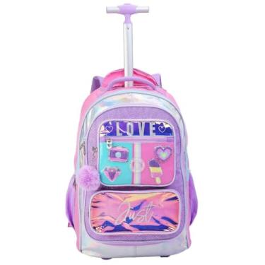Imagem de Mochila de Rodinhas Escolar Infantil, Alça Telescópica 2 Níveis, Compartimento Espaçoso, Design Ergonômico, para Crianças Meninas (Mochila de Rodinhas Just Love Mesh)