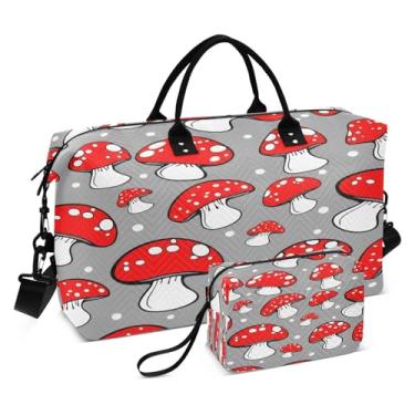 Imagem de CEBUGI Bolsa feminina acolchoada com cogumelo vermelho grande, bolsa de viagem de fim de semana, bolsas hospitalares para trabalho de parto e parto