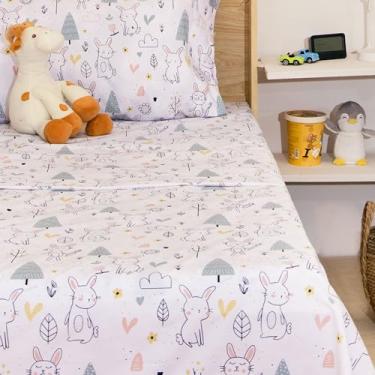 Imagem de Conjunto de lençóis infantis Nikki Peter 100% algodão para meninos e meninas, lençóis de coelho, cama de solteiro de coelho, conjunto de lençóis super macios de fácil cuidado - Certificação OEKOTEX