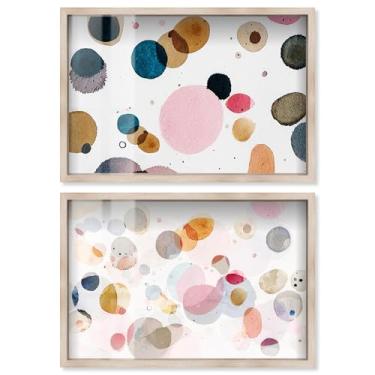 Imagem de Blush Boho Minimalista Shadowbox Impressão Banheiro Conjunto de 2 Arte de Parede por Art Remedy, Moldura Loira, 40,6 x 28,5 cm