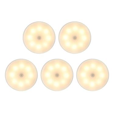 Imagem de Luminária Luz LED Sensor de Movimento Magnética USB Recarregável Sem Fio com-Duas cores Lâmpada Noturna Elegante E Prático Adequado Para Quartos E Salas De Estar(KIT5-Duas cores Fria+Quente)