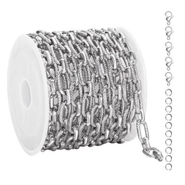 Imagem de UMAOKANG Corrente de aço inoxidável de 2 metros para fabricação de joias correntes quadradas em relevo a granel com anéis de salto e fechos de lagosta