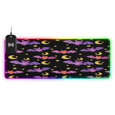 Imagem de CEBUGI Mouse pad de carregamento sem fio para aquarela de 15 W com iluminação LED RGB 14 para jogos, PC, laptop, mesa de 80 x 30 cm