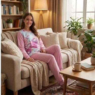 Imagem de Pijama De Frio Feminino Adulto Inverno Longo kit 5 conjunto - Valentin