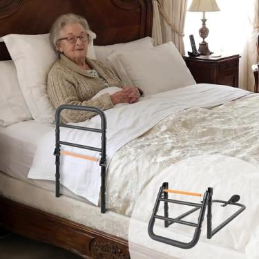 Imagem de NIMOOD C1 Trilhos de cama dobráveis para idosos adultos - Trilho de assistência de cama dobrável com altura ajustável, dobrável sem ferramentas, resistente até 158 kg, bengala de cama para camas de